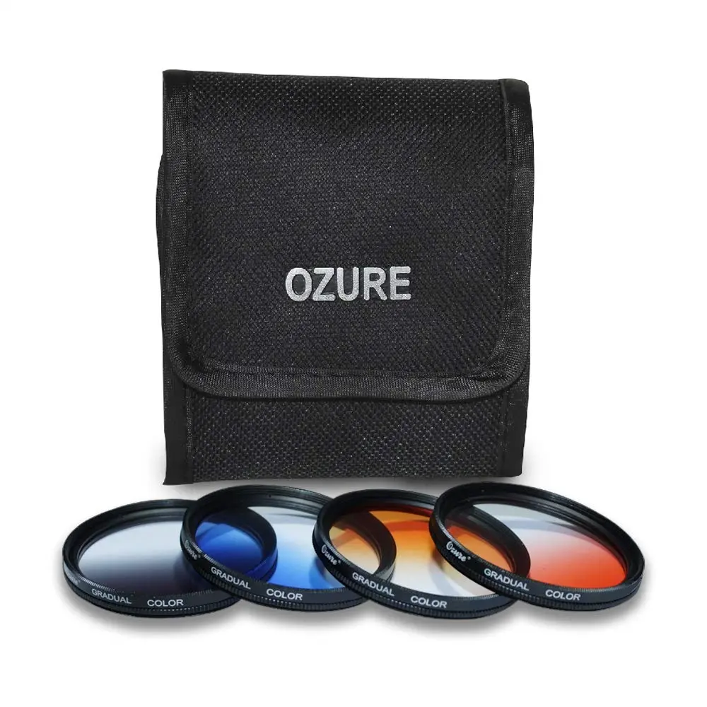 Ozure 58mm Graduated Color Filter Kit – Set of 4 (Red, Orange, Blue, Grey) for DSLR & Mirrorless Cameras