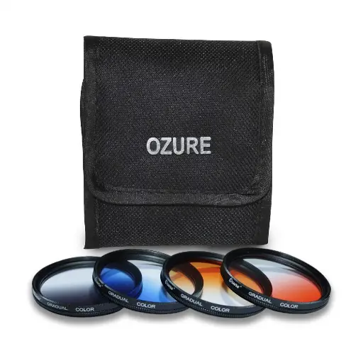 Ozure 58mm Graduated Color Filter Kit – Set of 4 (Red, Orange, Blue, Grey) for DSLR & Mirrorless Cameras